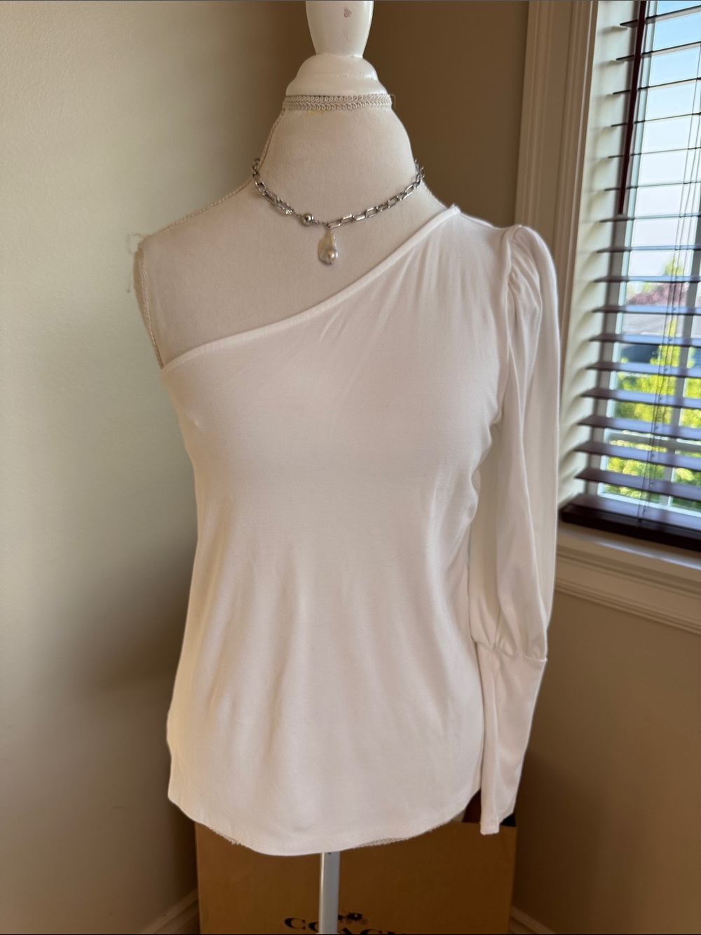 Halogen White One-Shoulder Long Sleeve Top